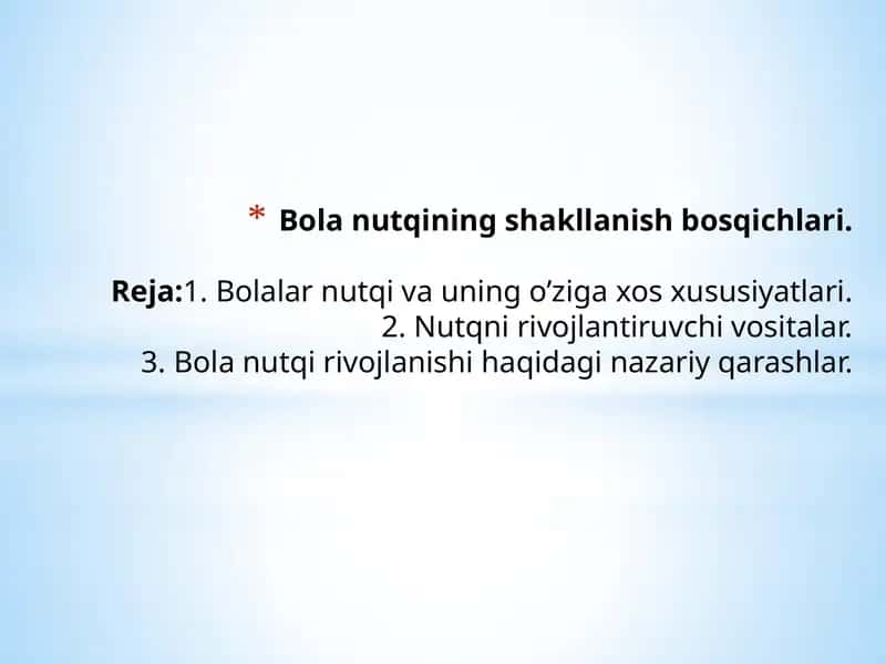 Bola nutqining shakllanishi bosqichlari 1