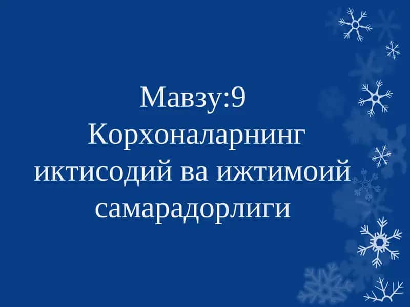 Корхоналарнинг иктисодий ва ижтимоий самарадорлиги 1