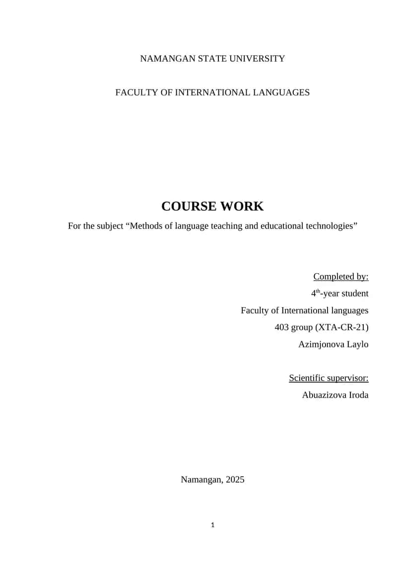 Methods of language teaching and educational technologies course work 1