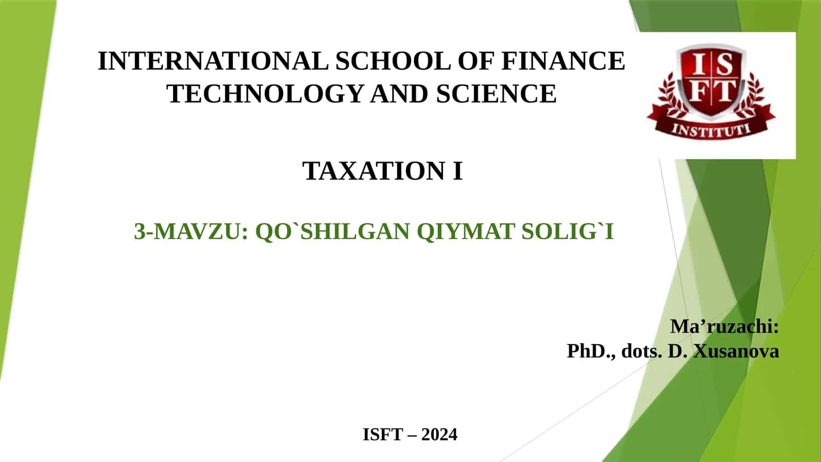 QO`SHILGAN QIYMAT SOLIG`I (VAT) 1