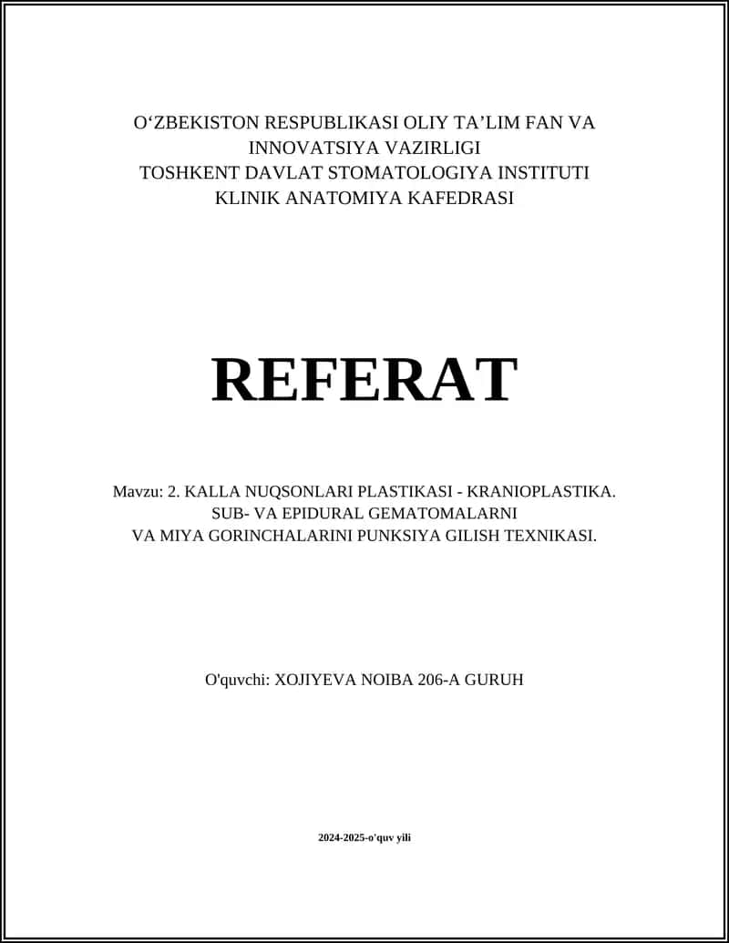 KALLA NUQSONLARI PLASTIKASI - KRANIOPLASTIKA 1