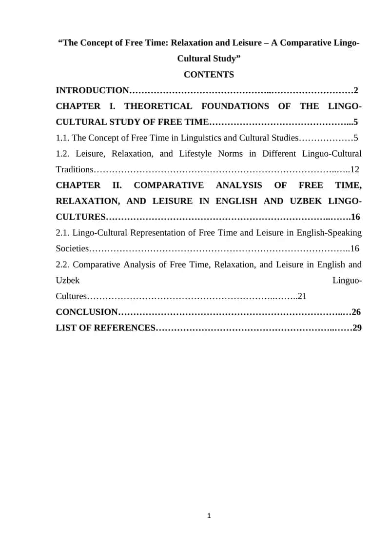 The Concept of Free Time: Relaxation and Leisure – A Comparative Lingo-Cultural Study 1