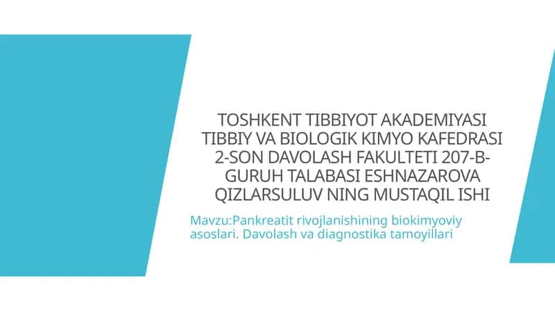 Pankreatit va uning biokimyoviy asoslari 1