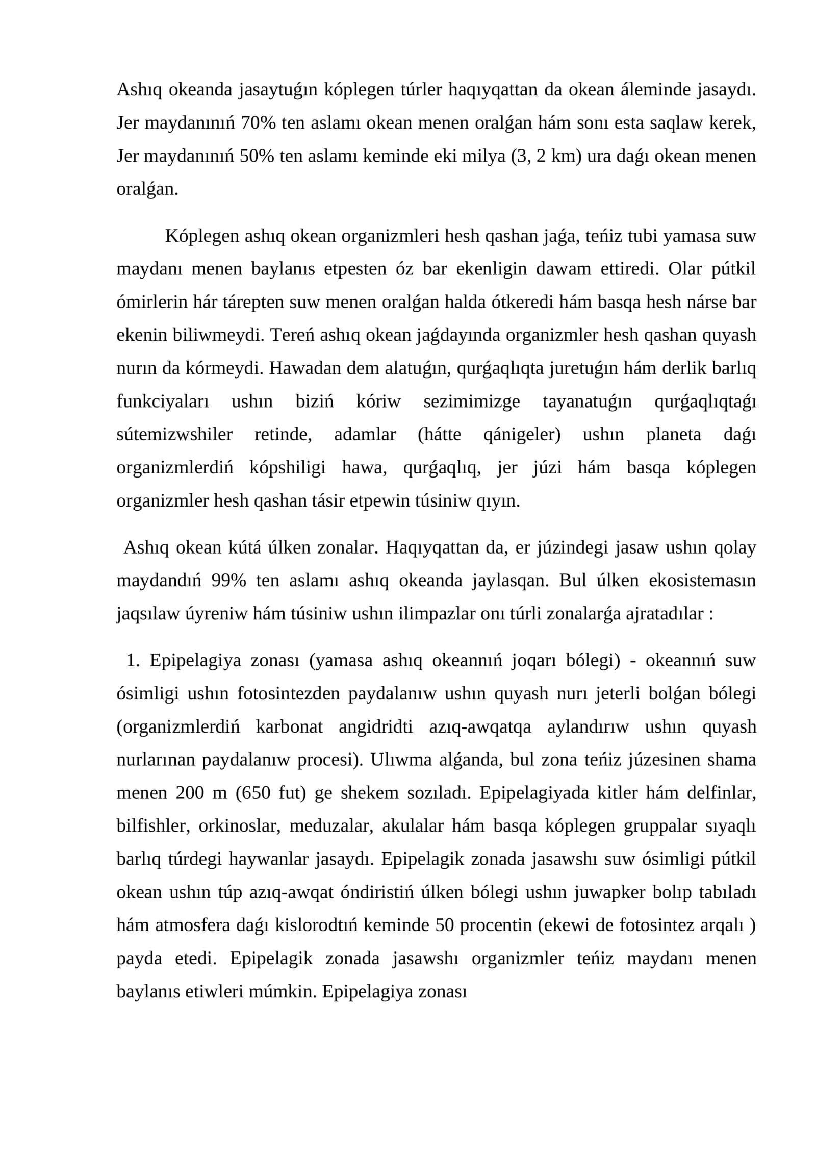 Ashıq okeanda jasaytuǵın kóplegen túrler 1