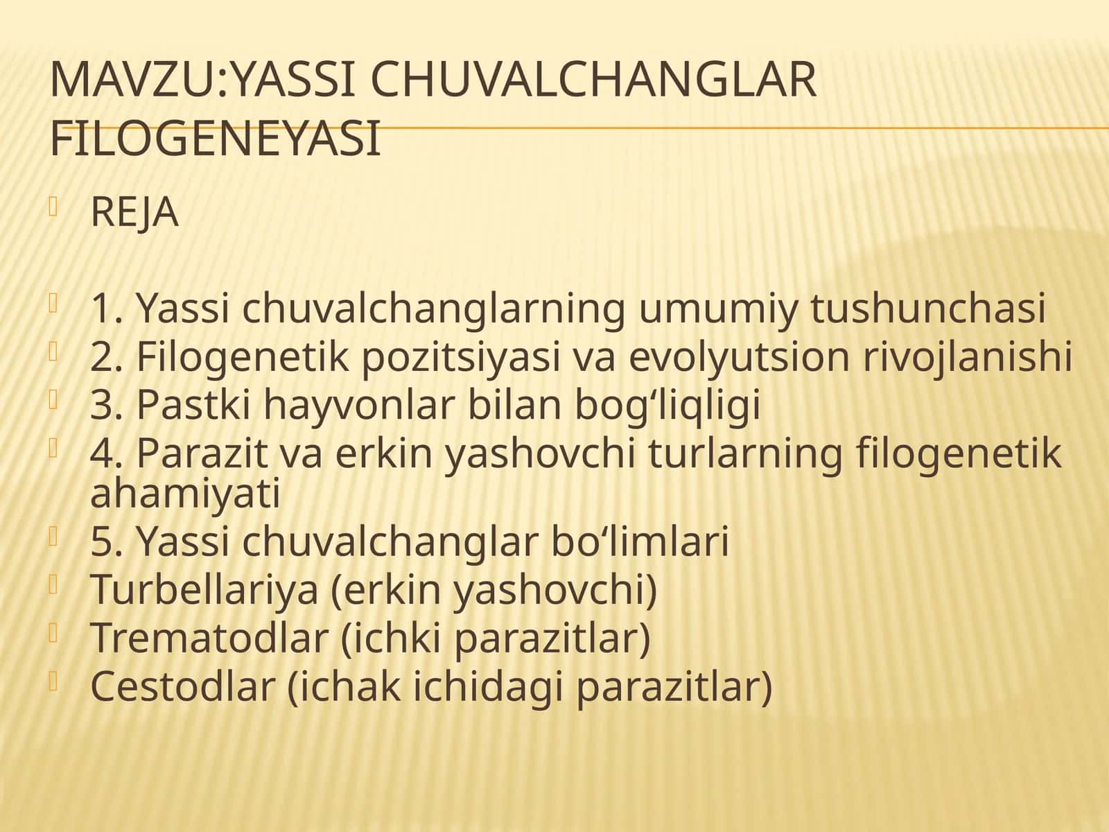 Yassichuvalchanglar filogeneyasi 1
