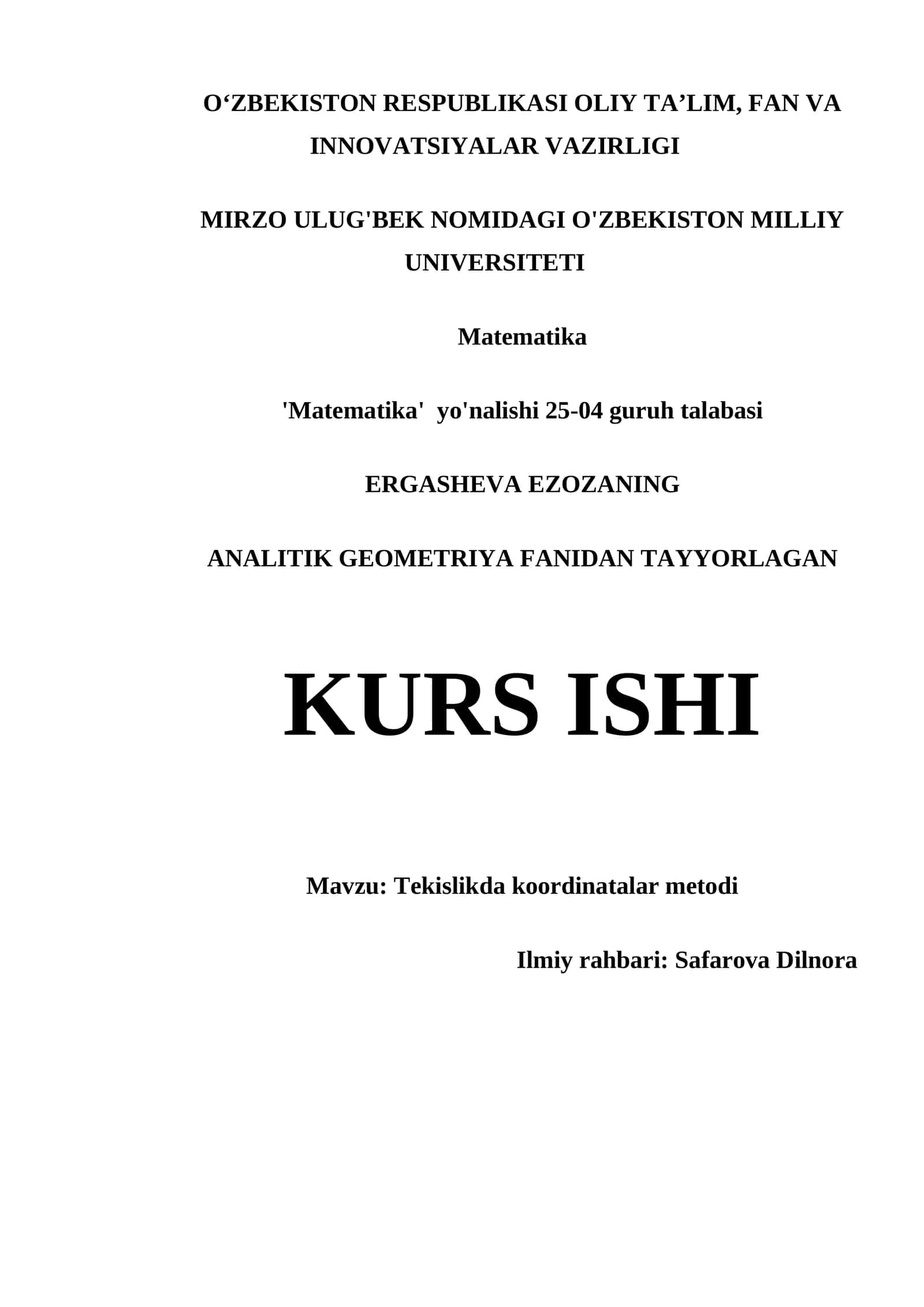 Tekislikda koordinatalar metodi 1