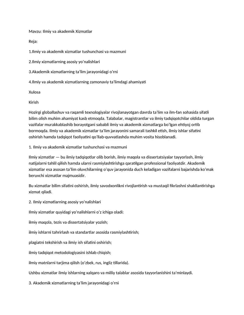 Ilmiy va akademik Xizmatlar 1