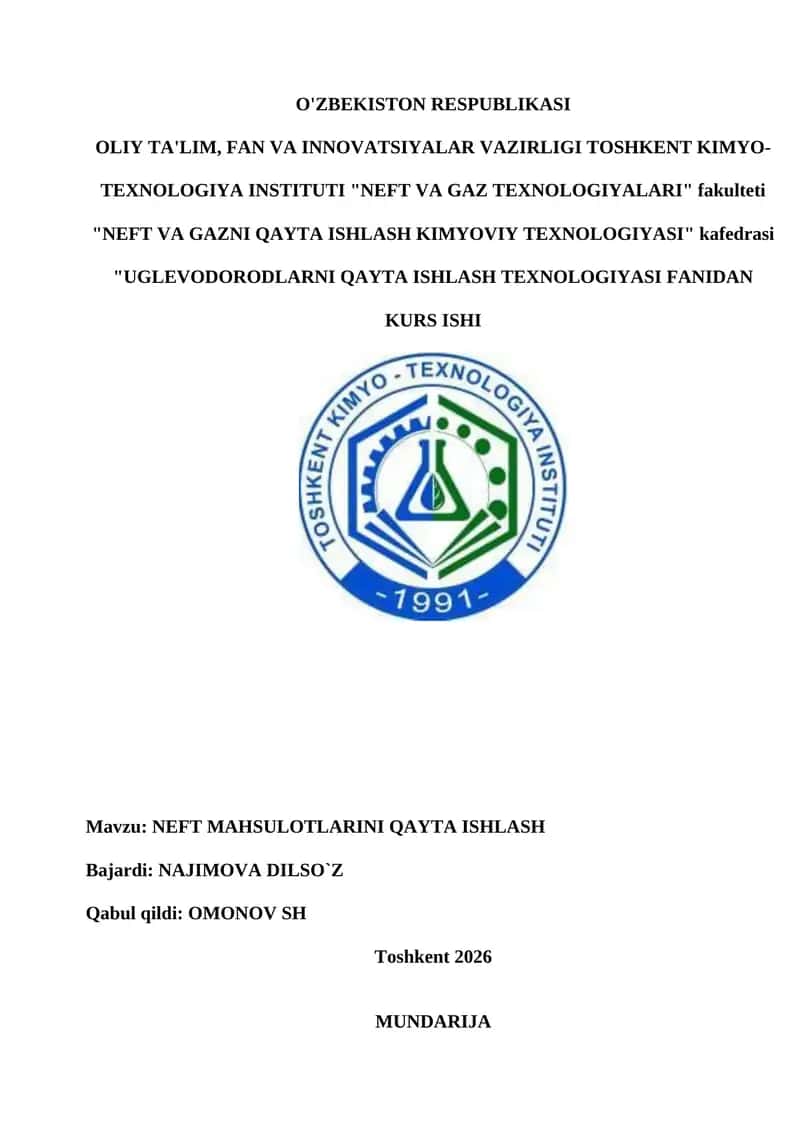 NEFT MAHSULOTLARINI QAYTA ISHLASH 1