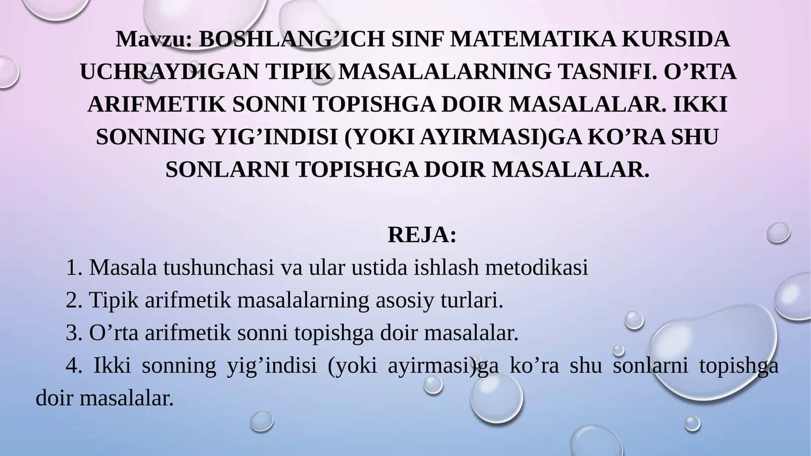 BOSHLANG’ICH SINF MATEMATIKA KURSIDA UCHRAYDIGANTIPIK MASALALARNING TASNIFI 1