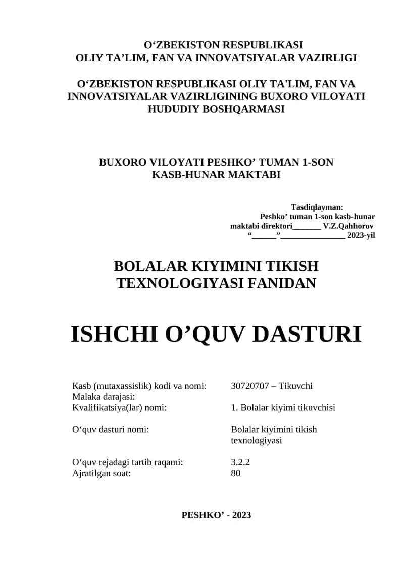 Bolalar kiyimini tikish texnologiyasi 1