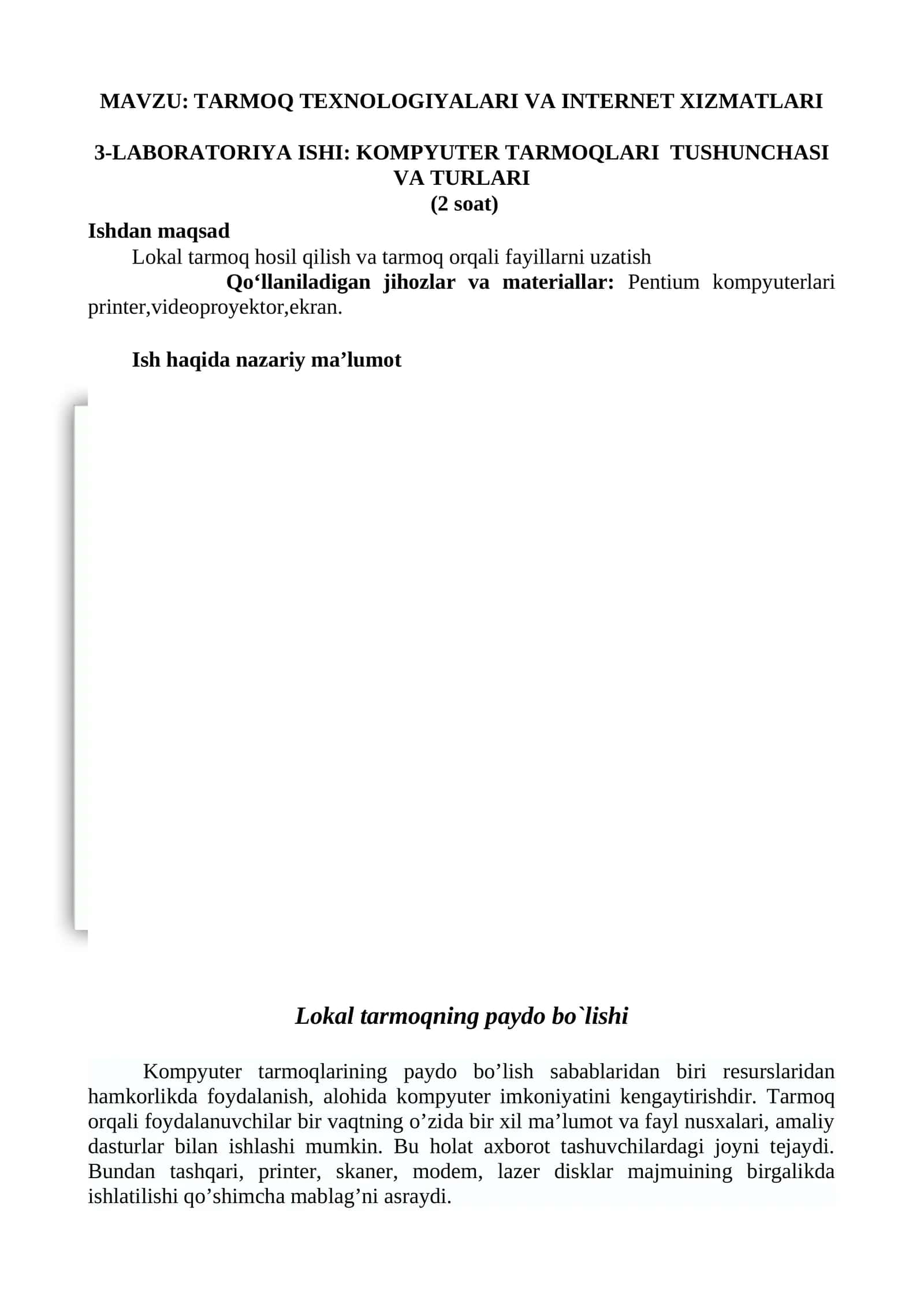 TARMOQ TEXNOLOGIYALARI VA INTERNET XIZMATLARI 1