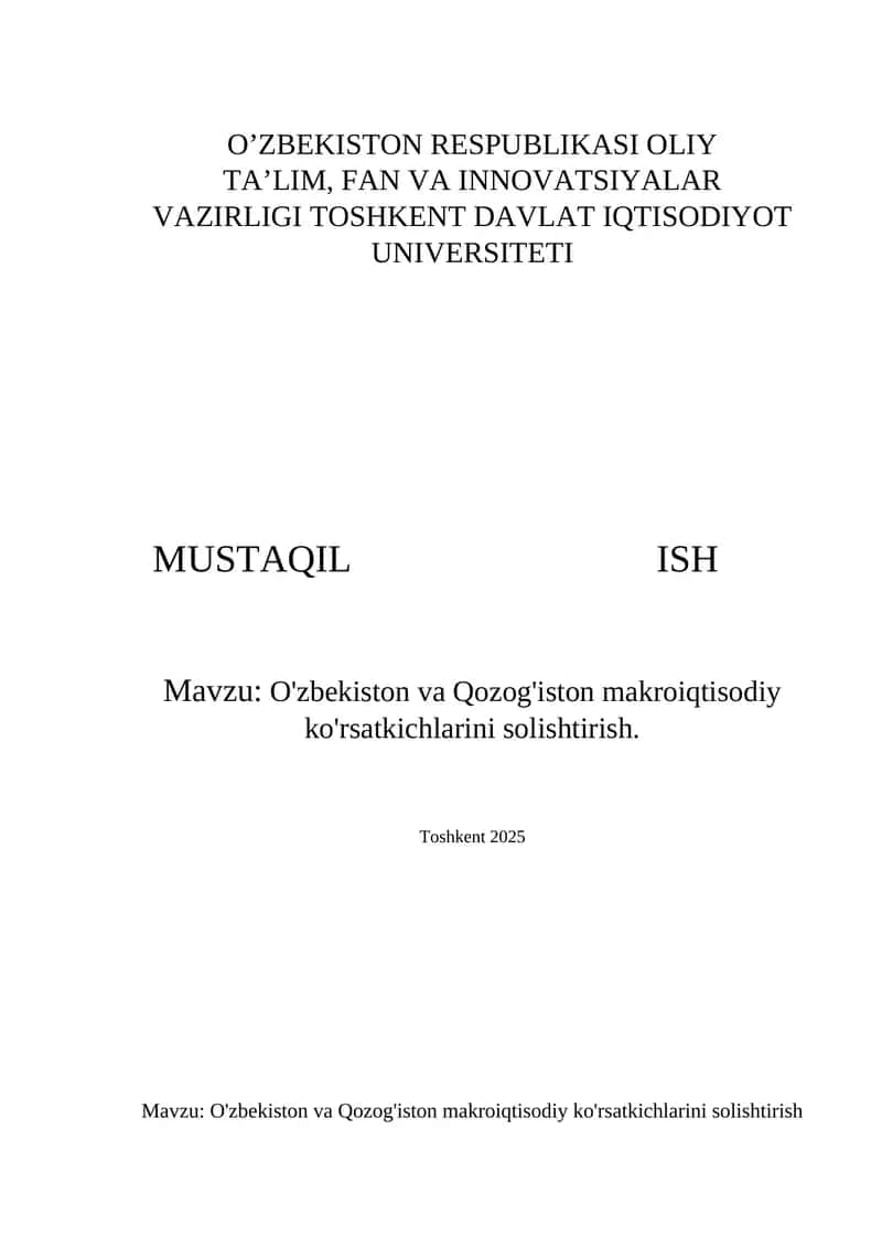 Toshkent Davlat Iqtisodiyot Universiteti Mustaqil Ish 1