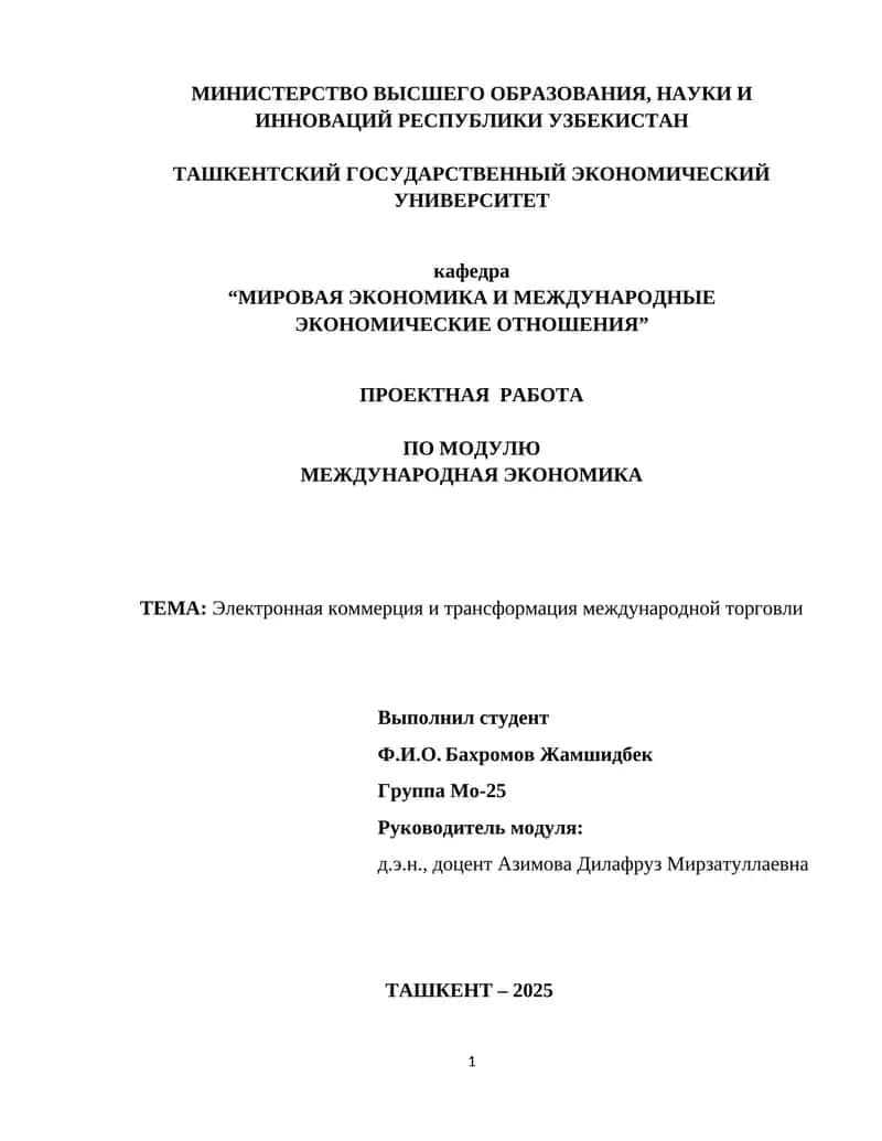 Проектная работа по международной экономике 1
