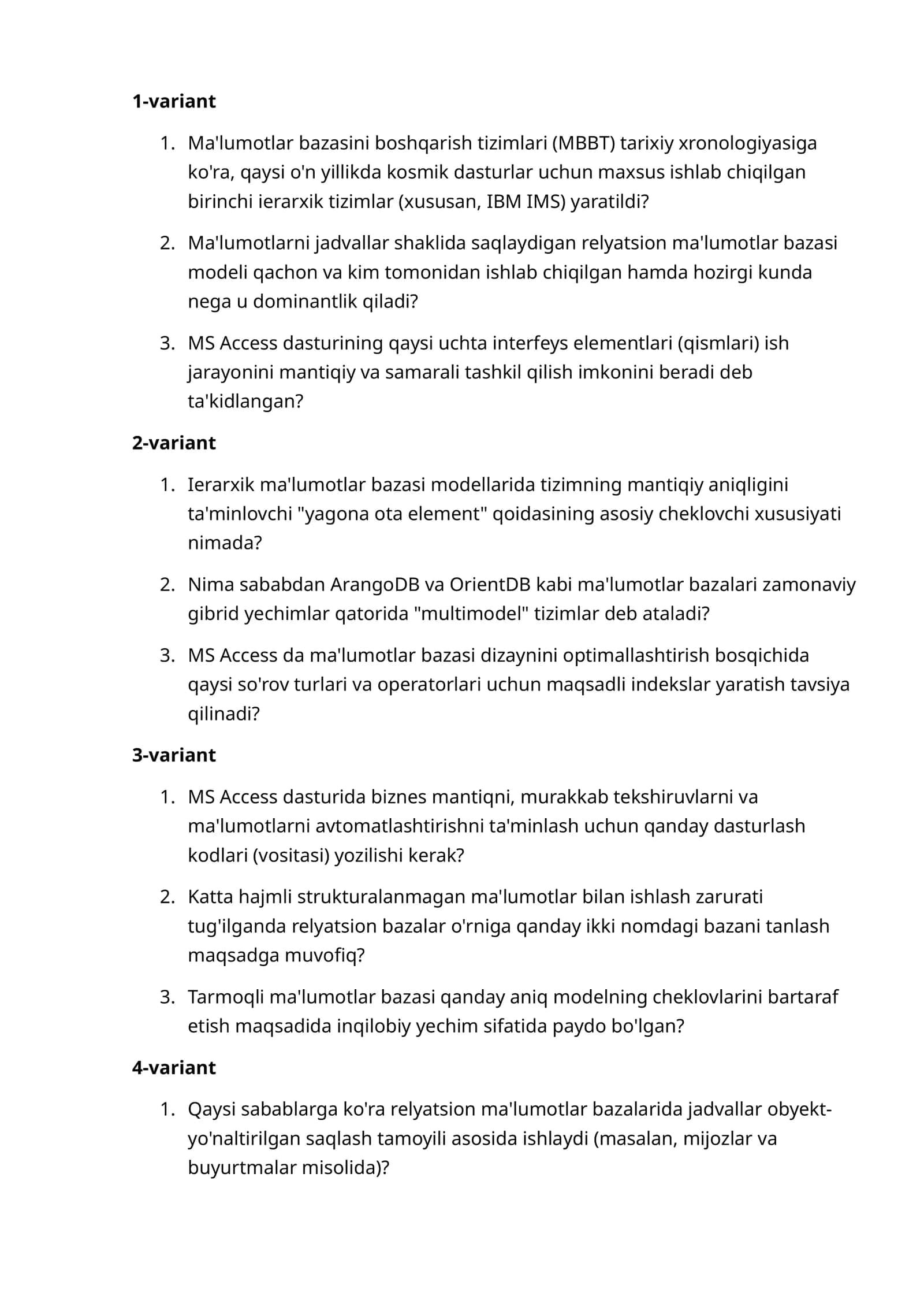 Ma'lumotlar bazasi tizimlarining yaratilishi 1