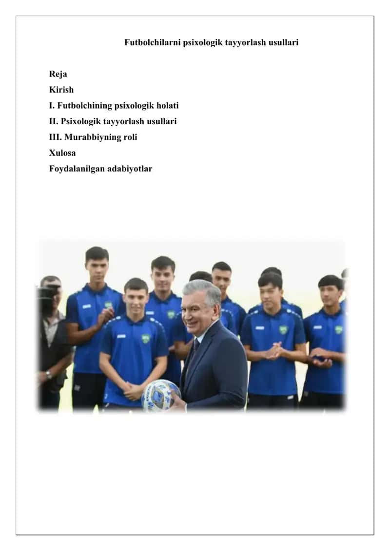 Futbolchilarni psixologik tayyorlash usullari 1