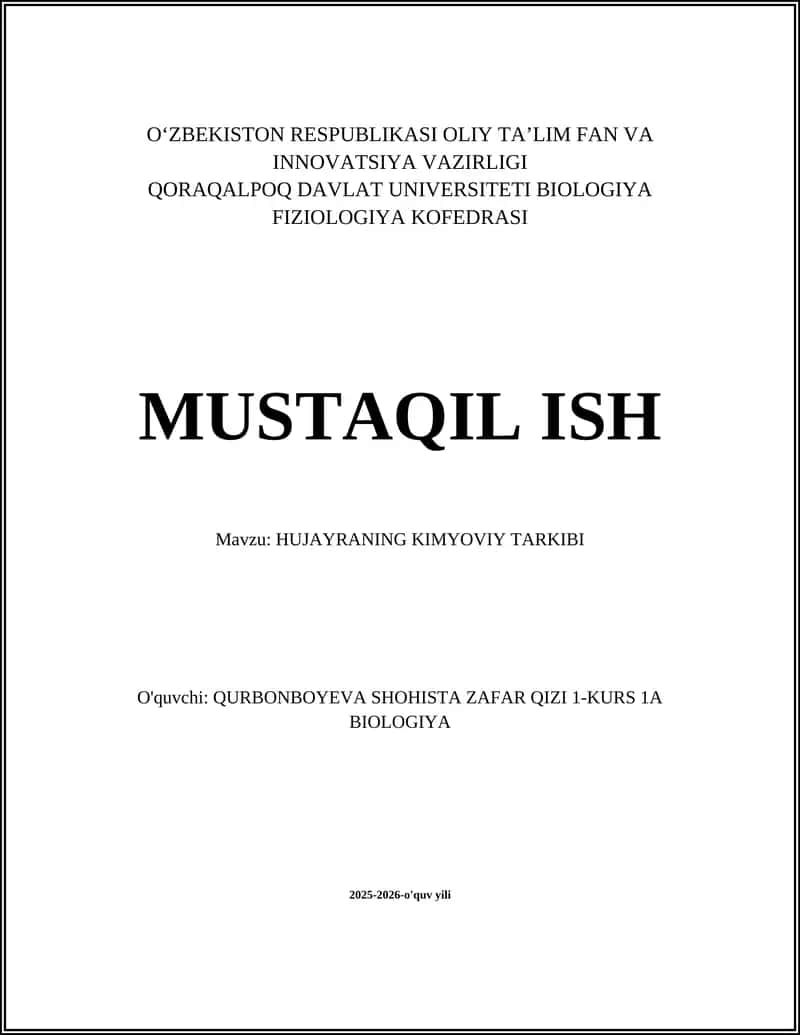 Hujayraning kimyoviy tarkibi 1