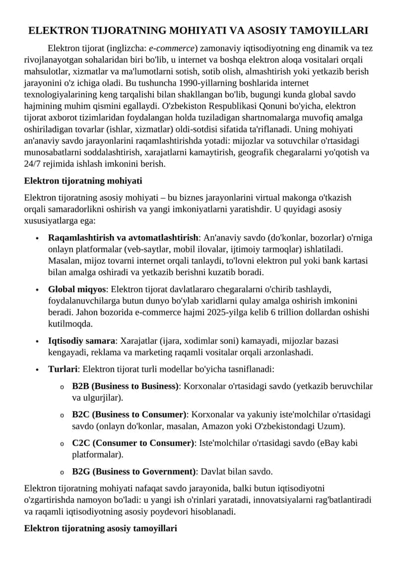 Elektron tijoratning mohiyati va asosiy tamoyillari 1