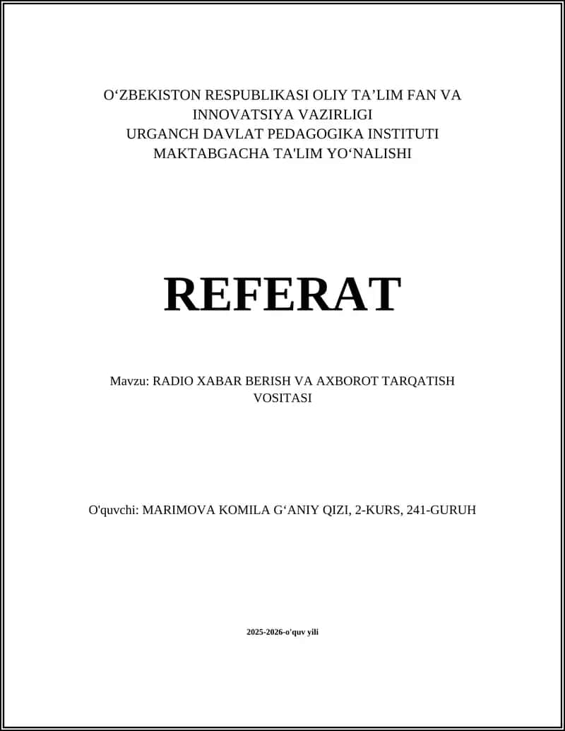 RADIO XABAR BERISH VA AXBOROT TARQATISH VOSITASI 1