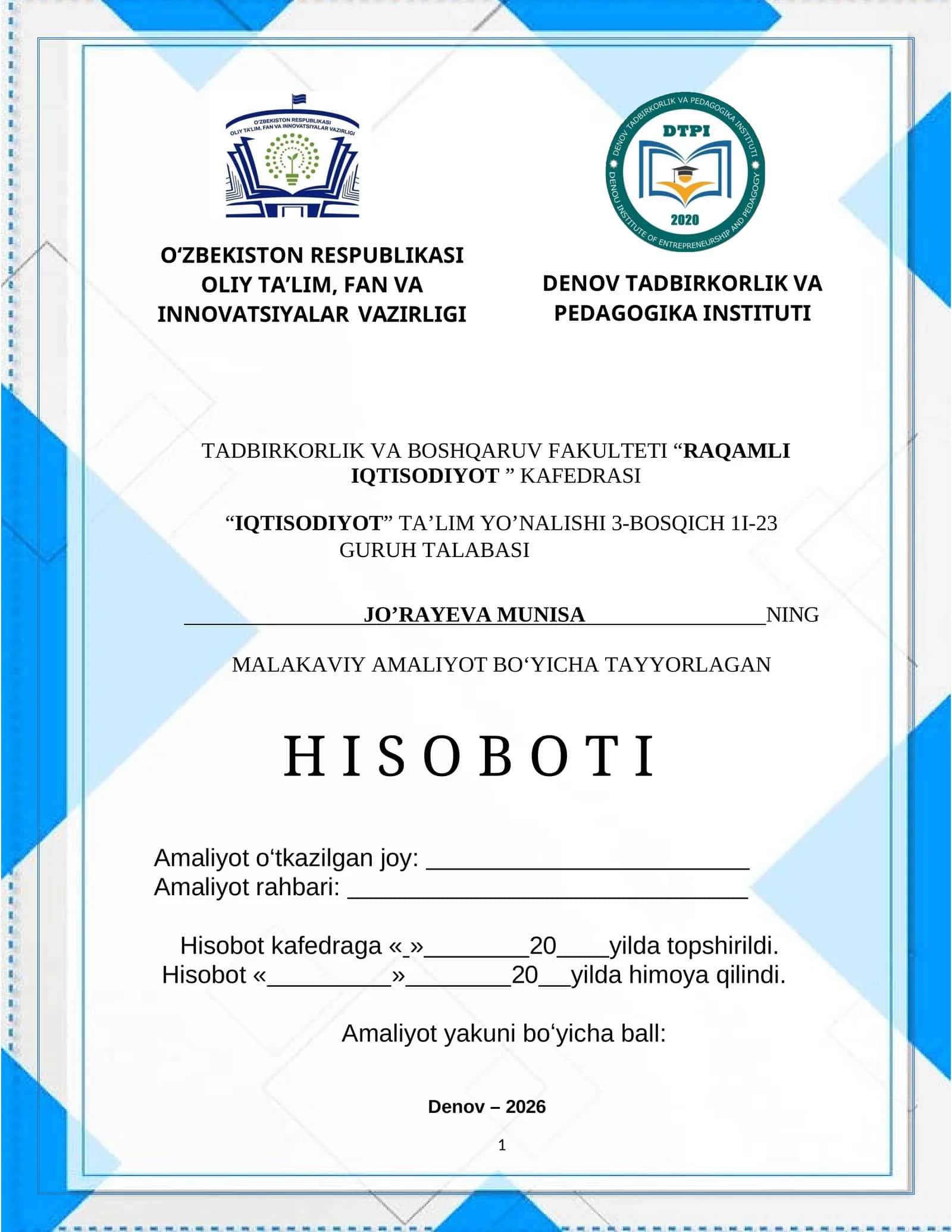 Abgrobok hamda ATB "Agrobank" Sho‘rchi haqida HISOBOT 1