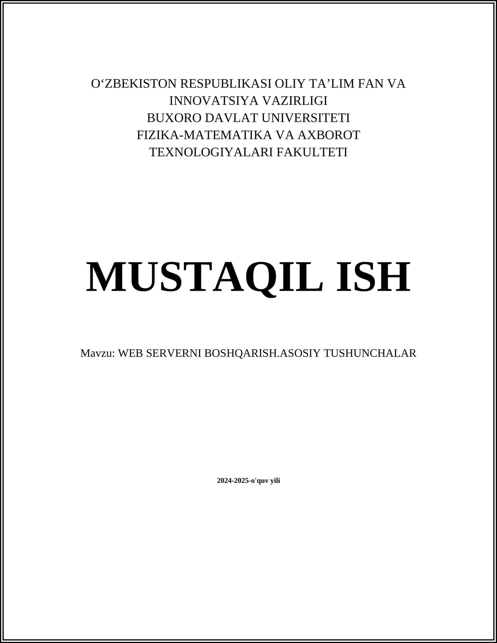 WEB SERVERNI BOSHQARISH.ASOSIY TUSHUNCHALAR 1