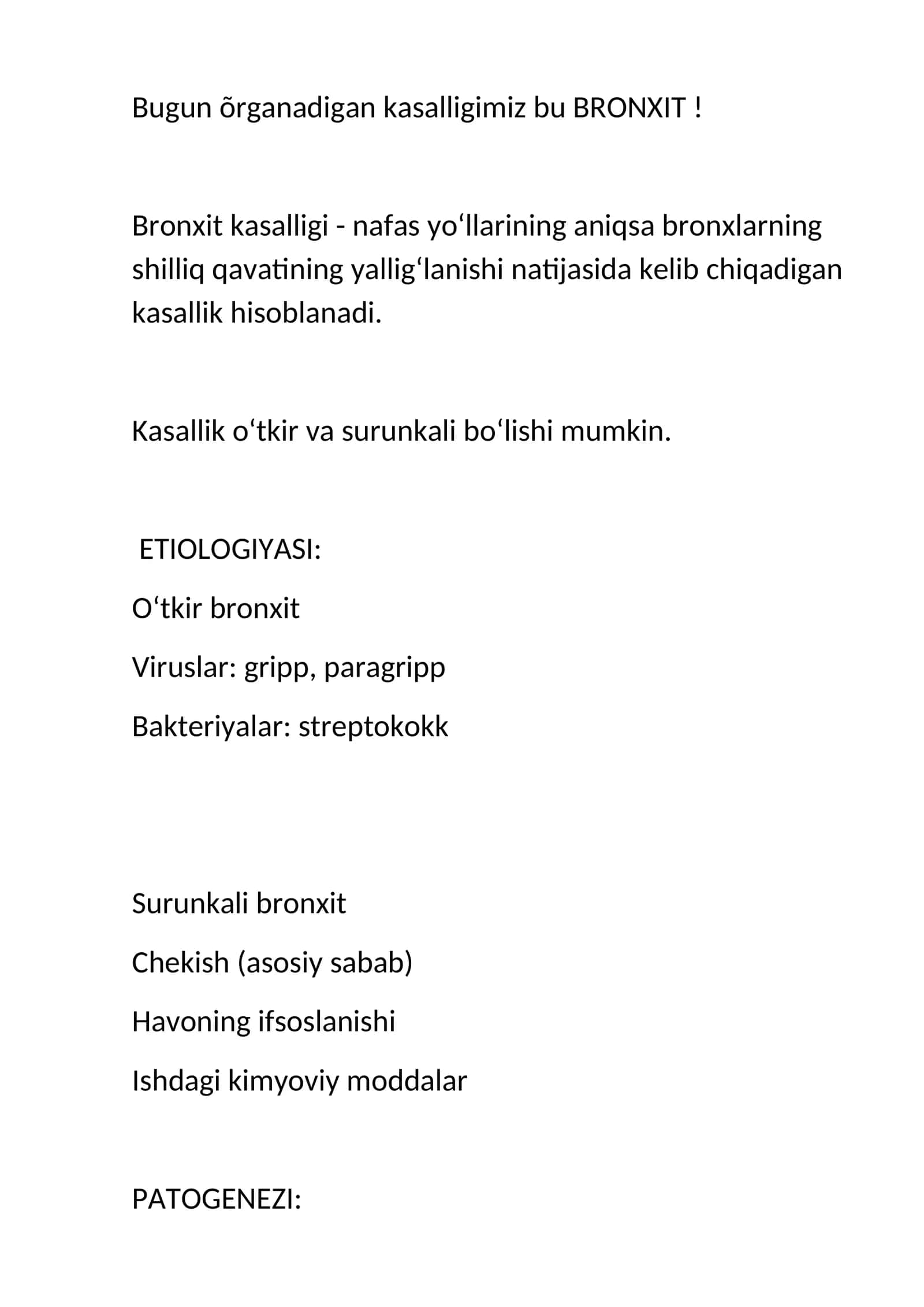 BRONXIT kasalligi 1