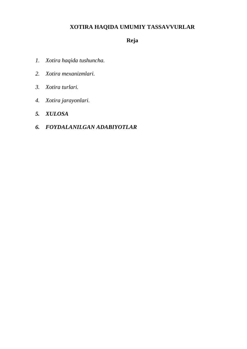 Xotira haqida umumiy tassavvurlar 1