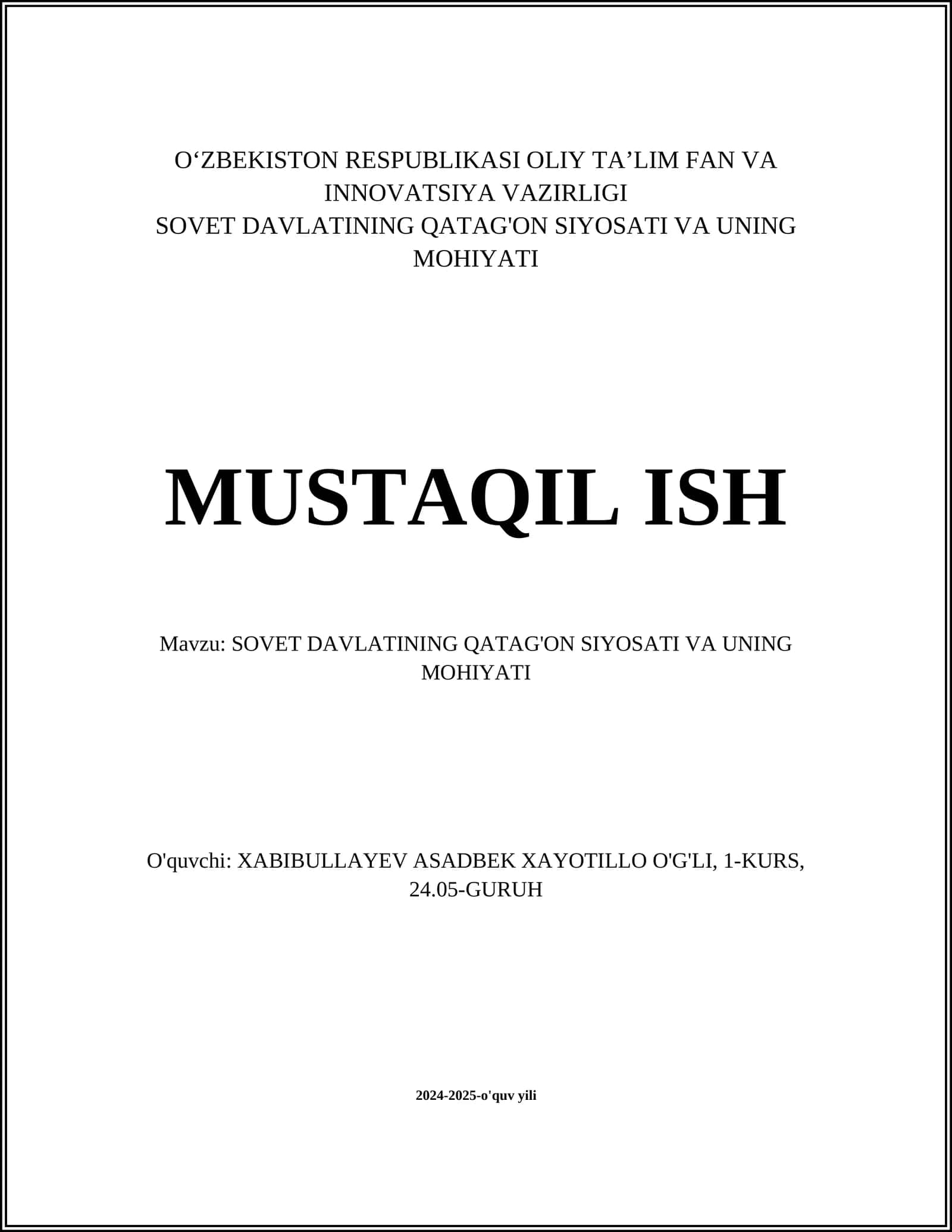 SOVET DAVLATINING QATAG'ON SIYOSATI VA UNING MOHIYATI 1