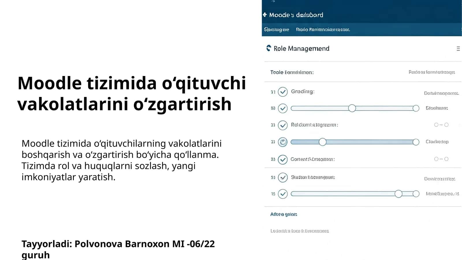 Moodle tizimida o‘qituvchi vakolatlarini o‘zgartirish 1