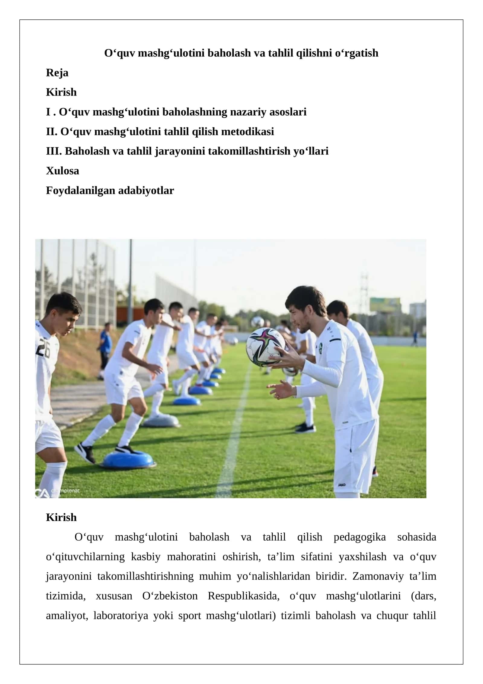 O‘quv mashg‘ulotini baholash va tahlil qilishni o‘rgatish 1