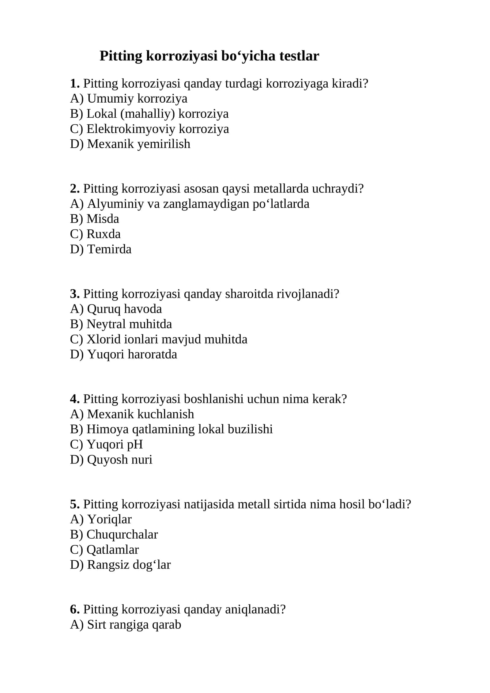 Pitting korroziyasi bo‘yicha testlar 1