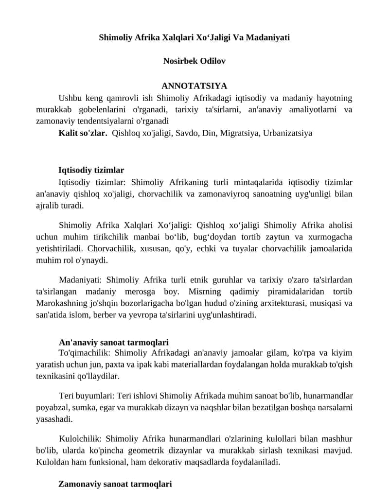 Shimoliy Afrika Xalqlari XoʻJaligi Va Madaniyati 1