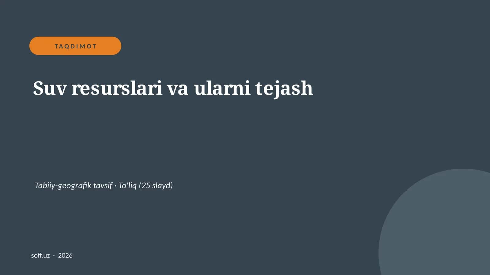 Suv resurslari va ularni tejash 1