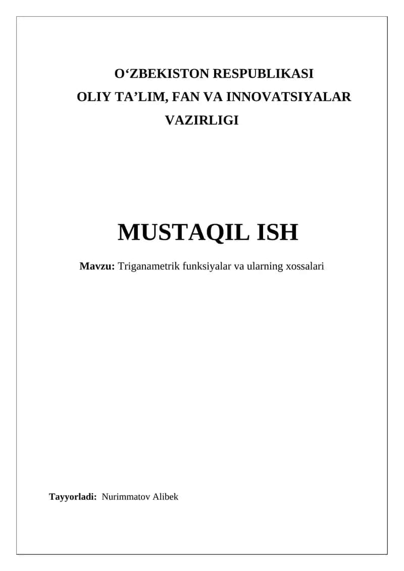 Triganametrik funksiyalar va ularning xossalari 1