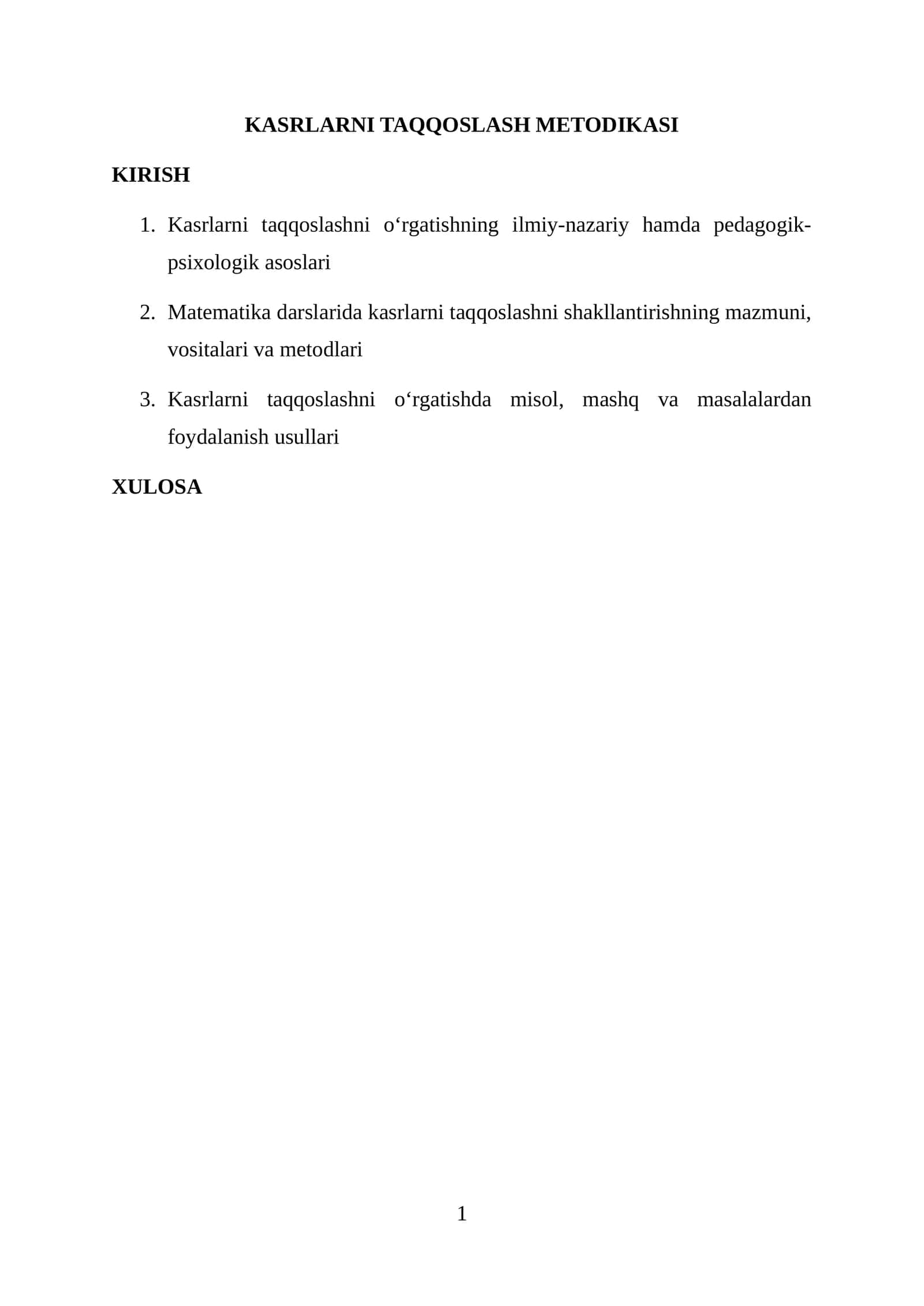 Kasrlarni taqqoslash metodikasi 1