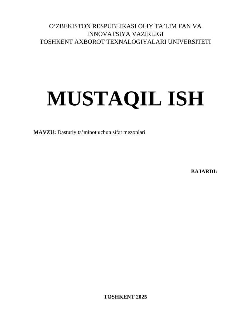 Dasturiy taʼminot uchun sifat mezonlari 1