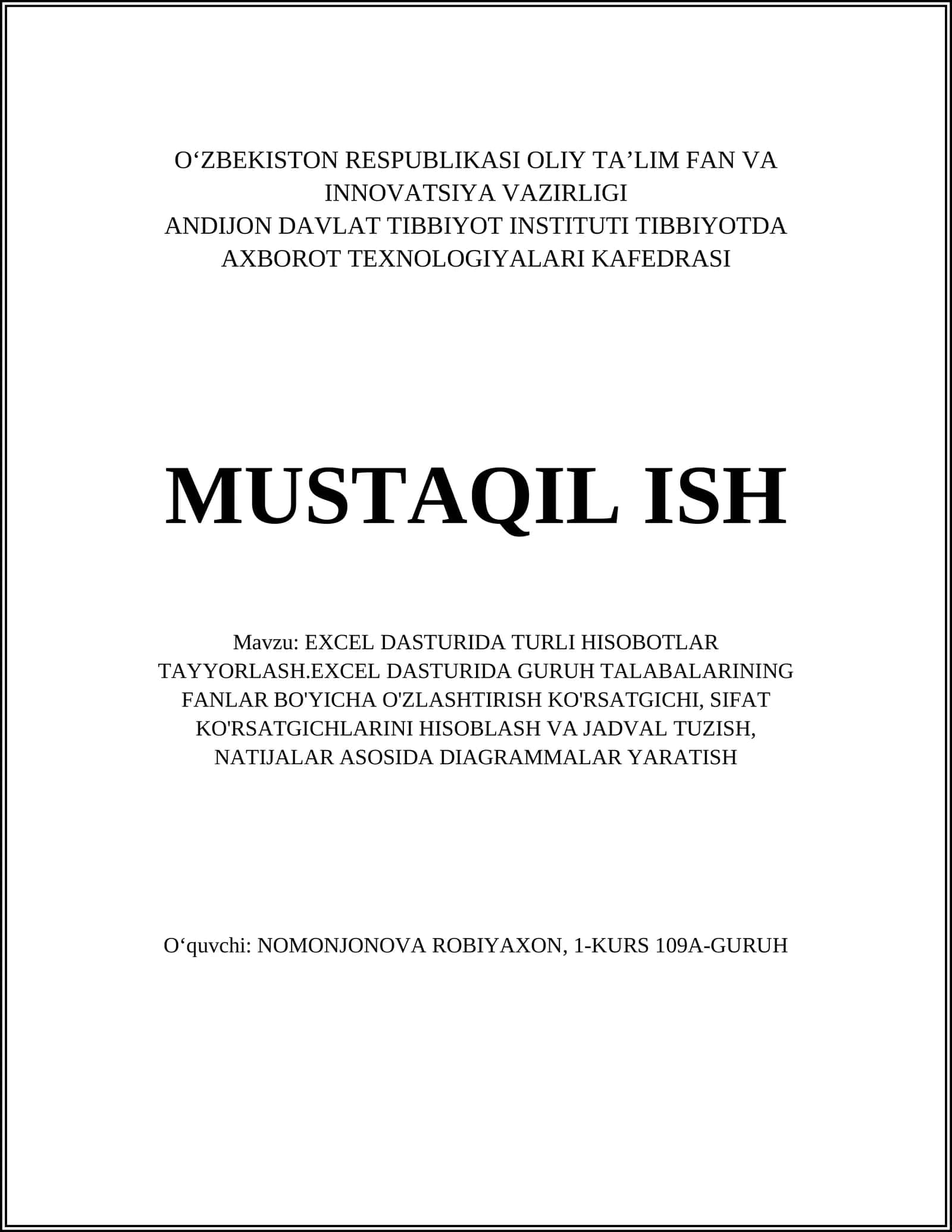 EXCEL DASTURIDA TURLI HISOBOTLAR TAYYORLASH 1