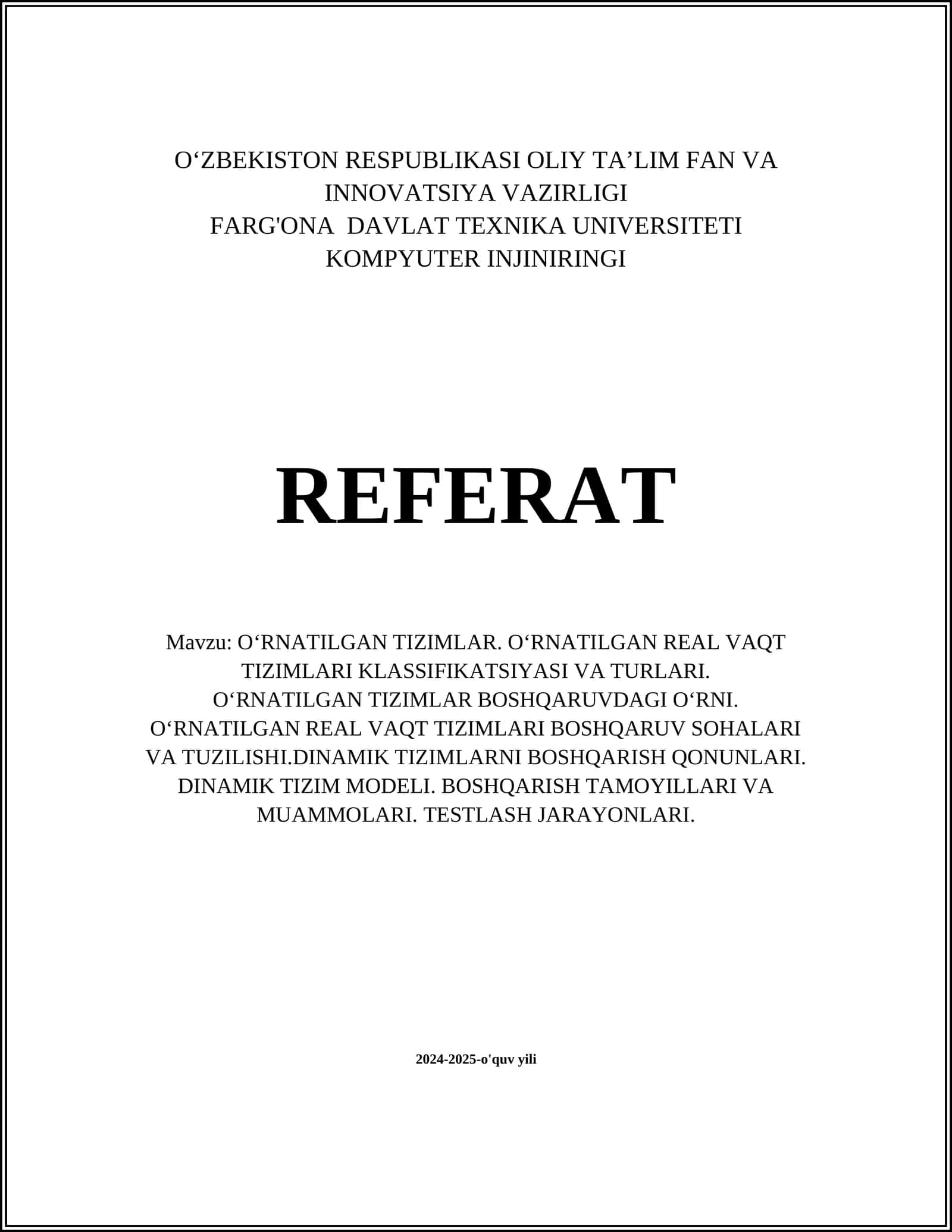 O‘rnatilgan Tizimlar 1