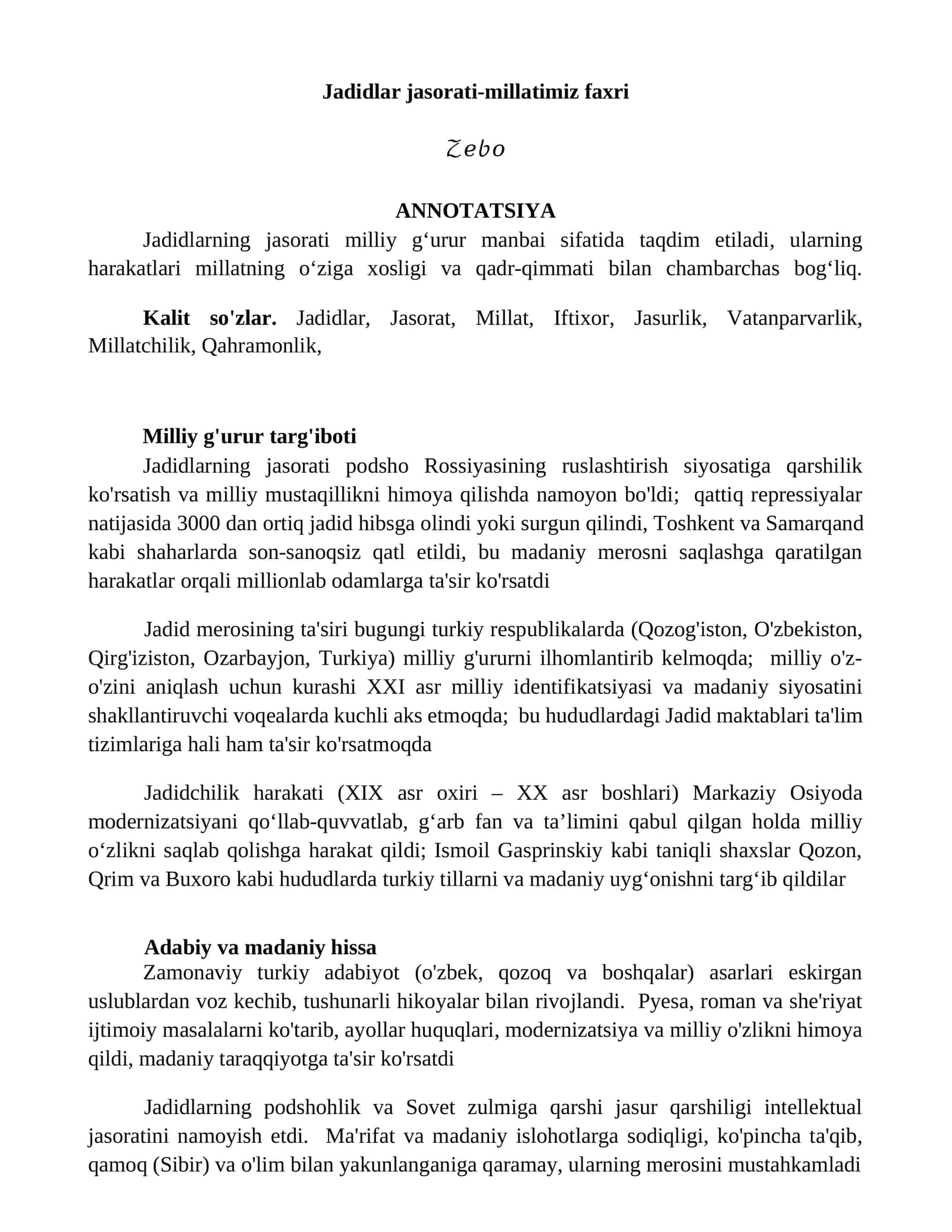 Jadidlar jasorati-millatimiz faxri 1