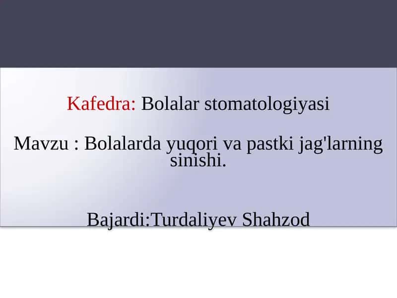 Bolalarda yuqori va pastki jag'larning sinishi 1