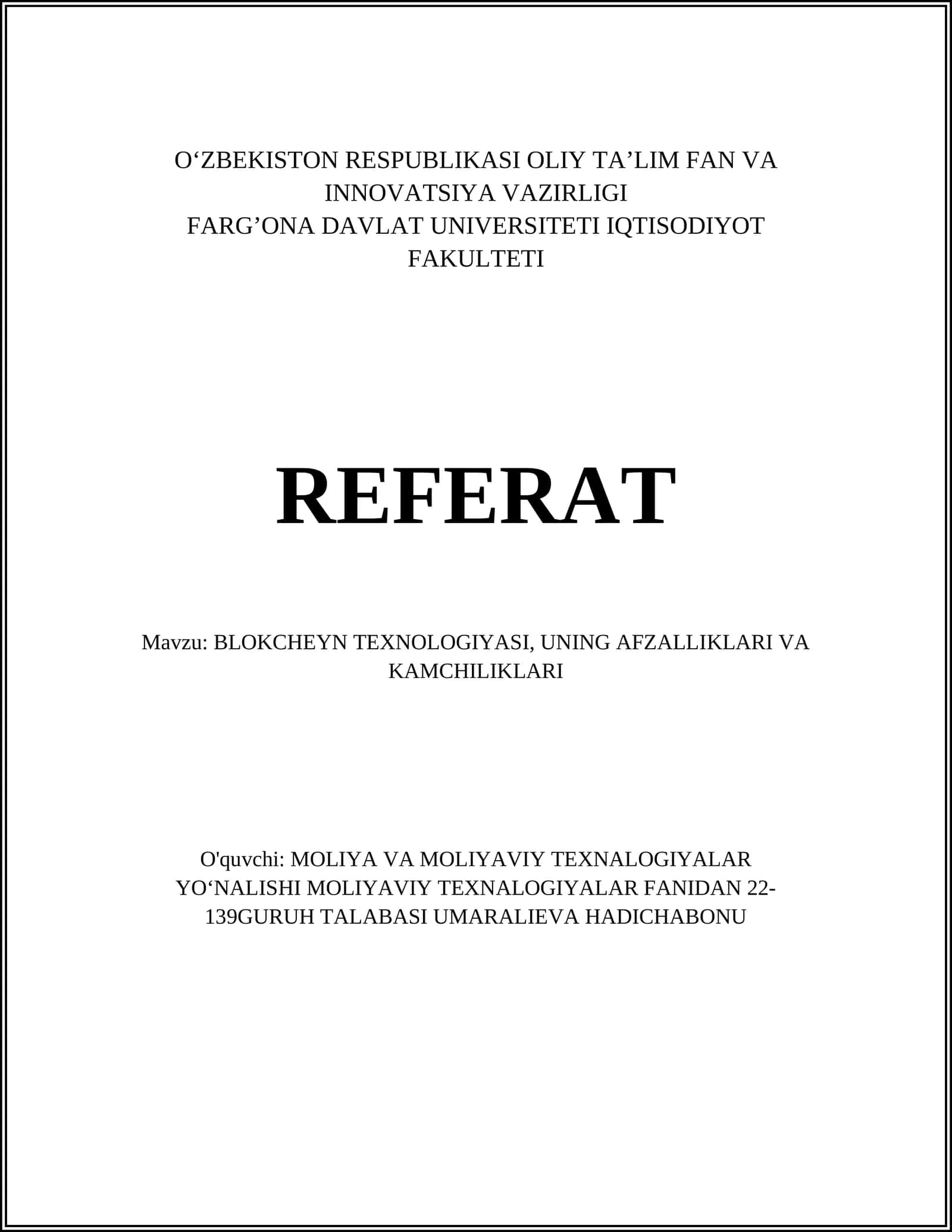 Blokcheyn Texnologiyasi Referat 1