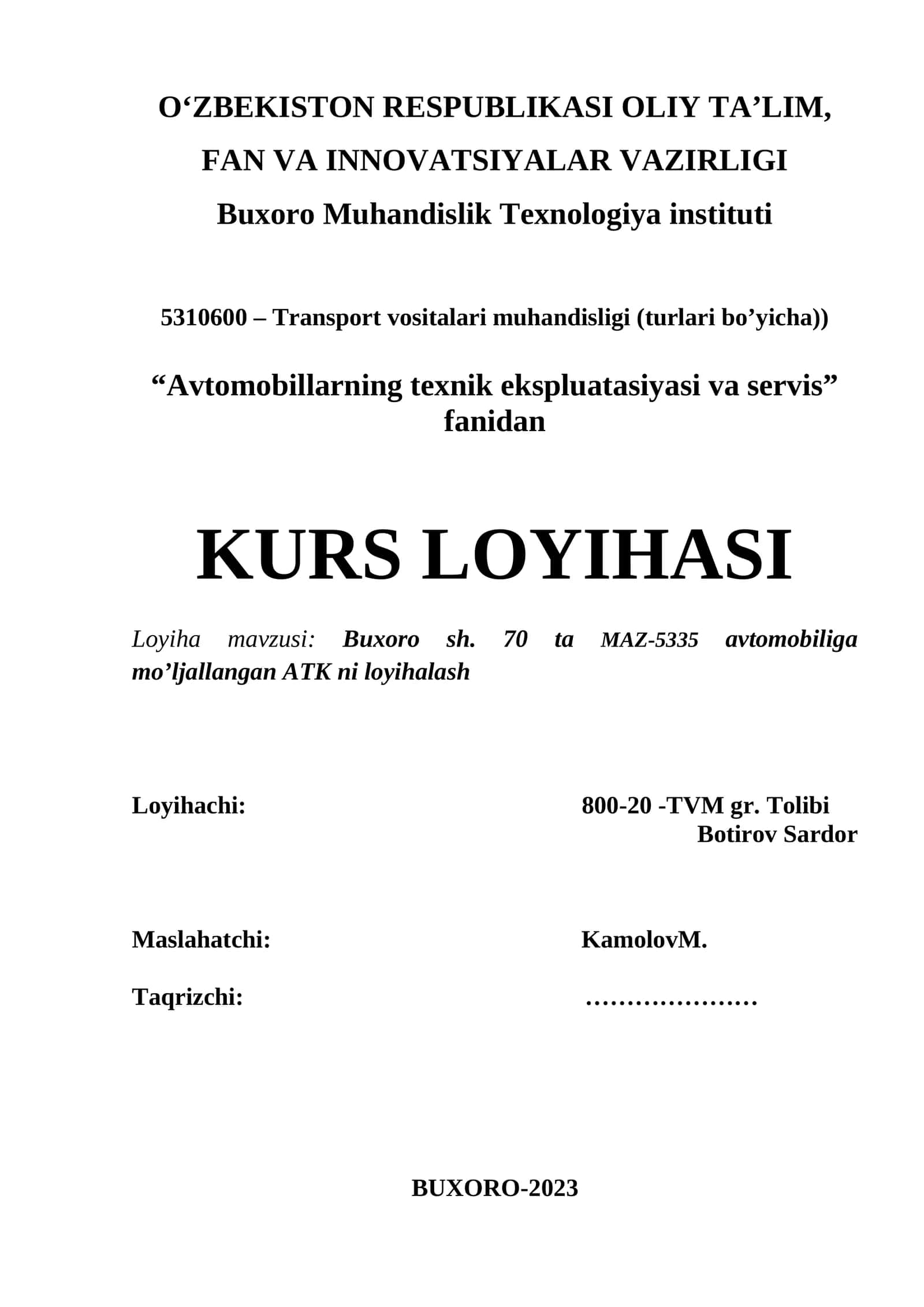 Avtomobillarning texnik ekspluatasiyasi va servis 1
