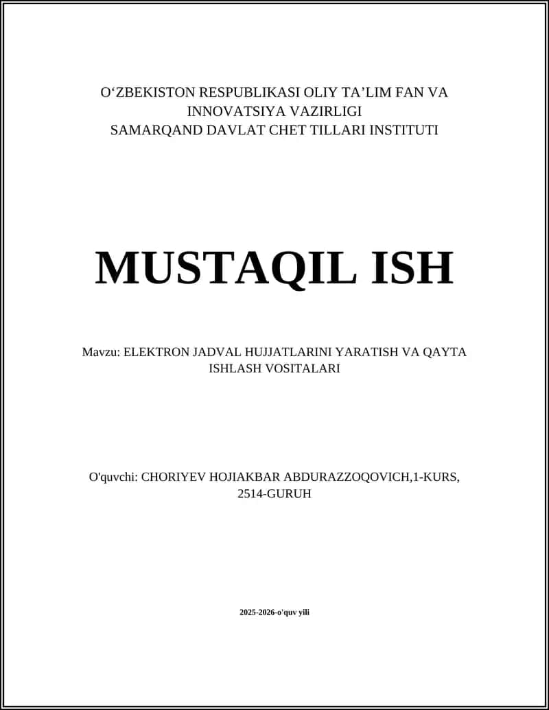 Elektron jadval hujjatlari 1
