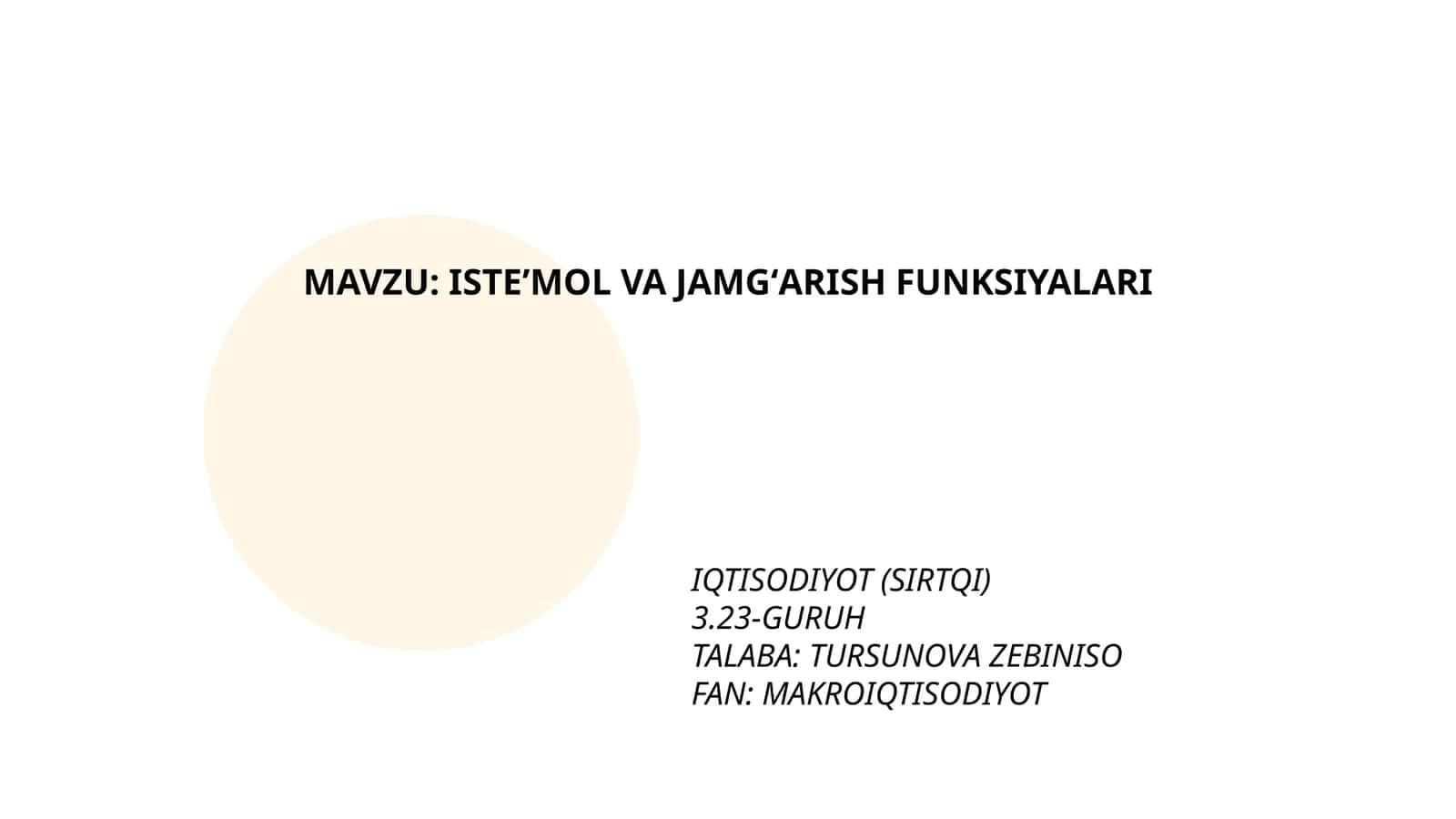 ISTEʼMOL VA JAMGʻARISH FUNKSIYALARI 1
