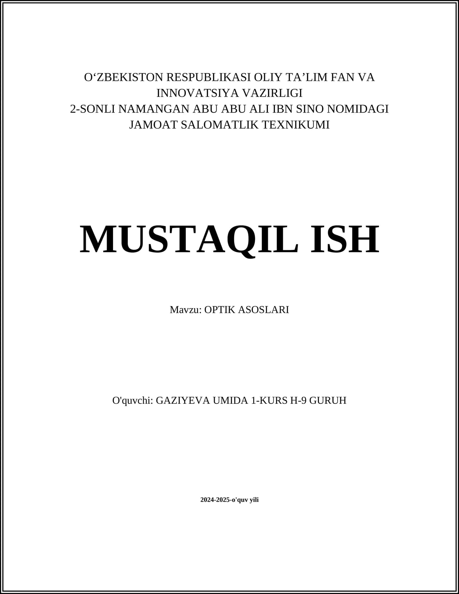 OPTIK ASOSLARI 1