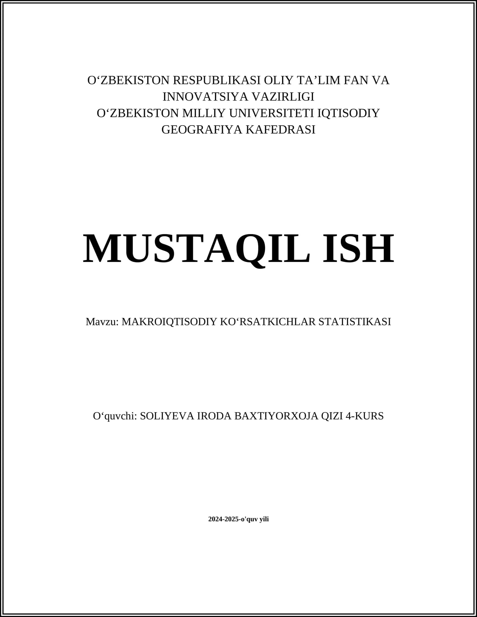 MAKROIQTISODIY KOʻRSATKICHLAR STATISTIKASI 1