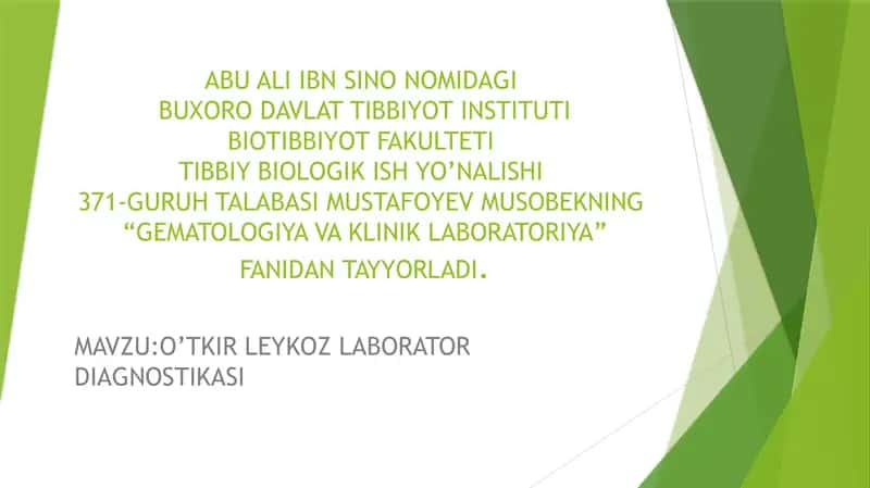 O’TKIR LEYKOZ LABORATOR DIAGNOSTIKASI 1