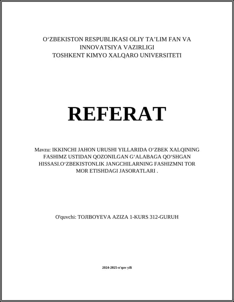 Oʻzbekistonlik jangchilarning II Jahon urushidagi roli 1