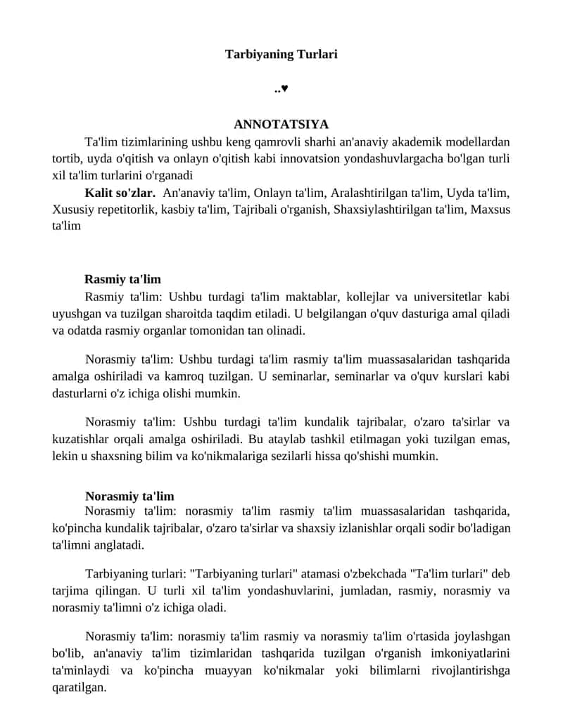 Tarbiyaning Turlari 1