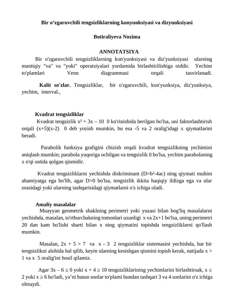 Kvadrat tengsizliklar 1