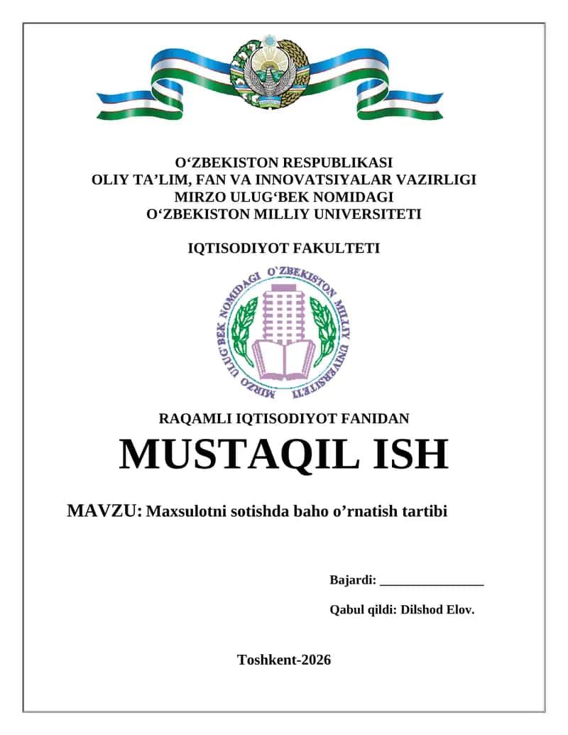 Maxsulotni sotishda baho o’rnatish tartibi 1